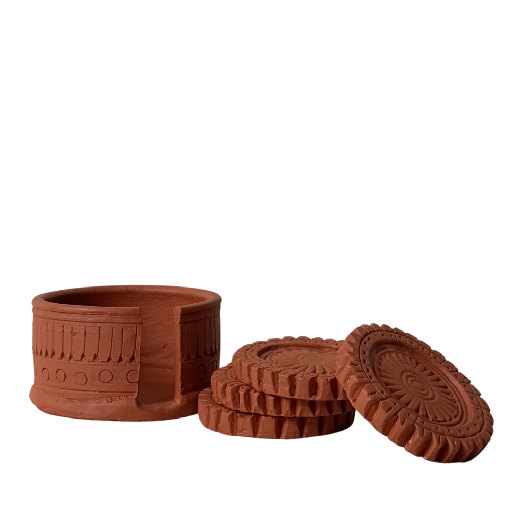 Terracotta Mandala Clay Coasters & Holder (Set of 4)