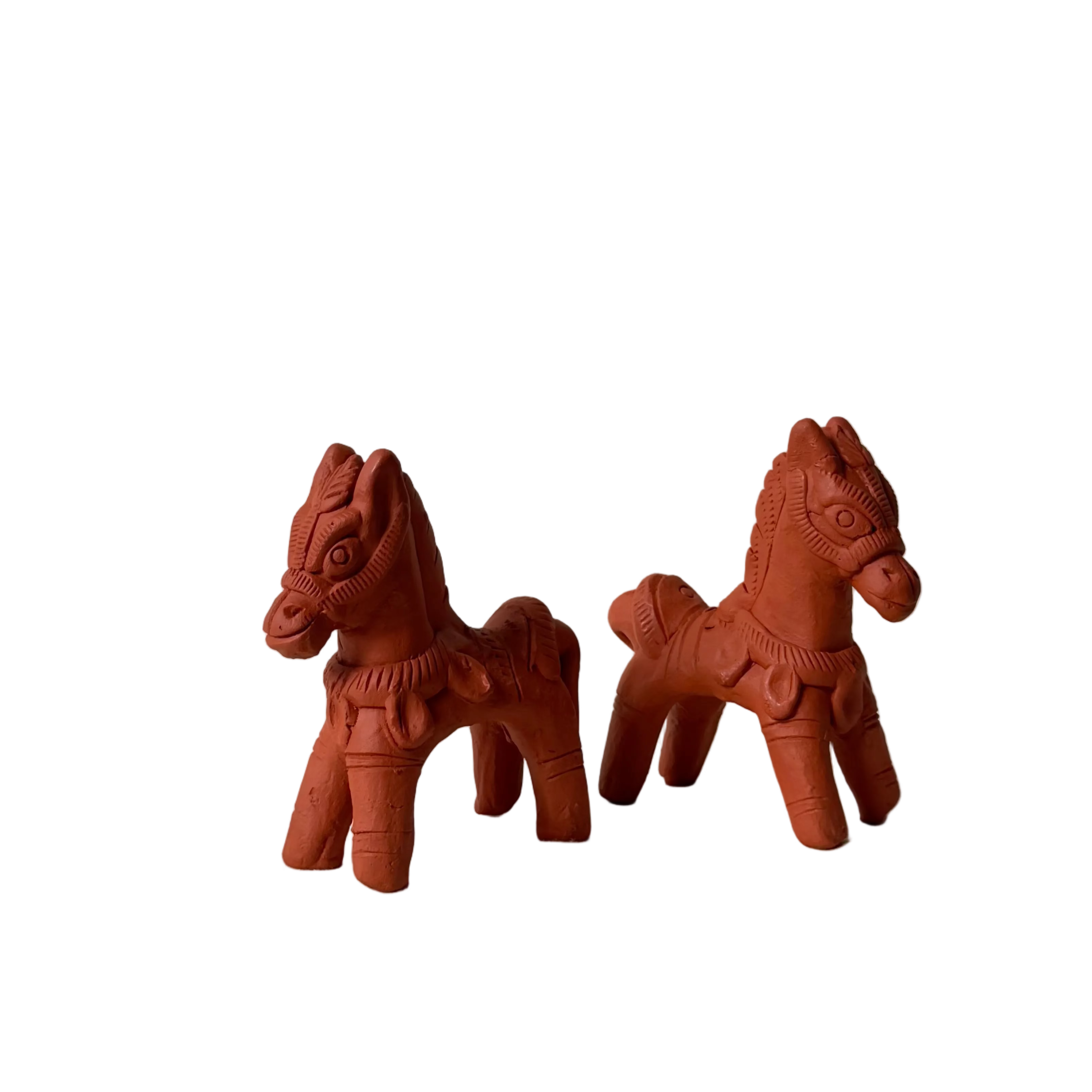 Two terracotta horse figurines 