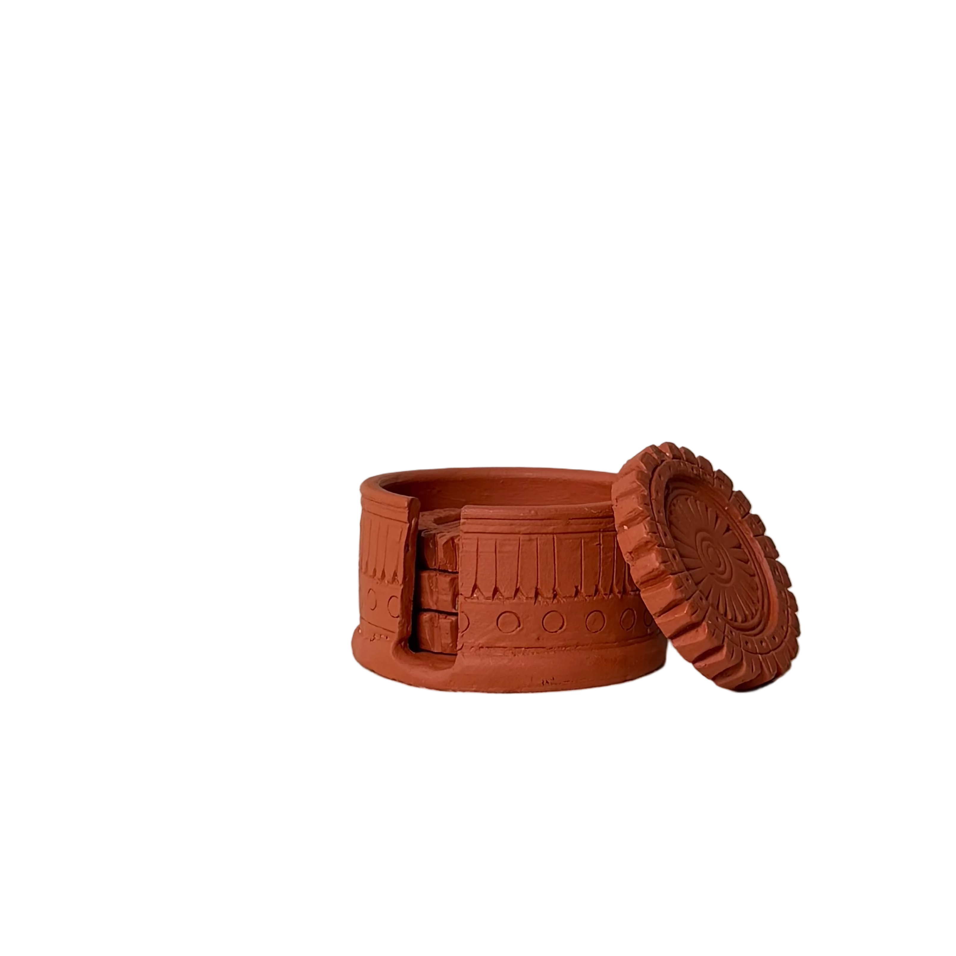 Terracotta Mandala Clay Coasters & Holder (Set of 4)