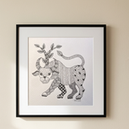 Forest Guardian — Gond Art Horned Lion