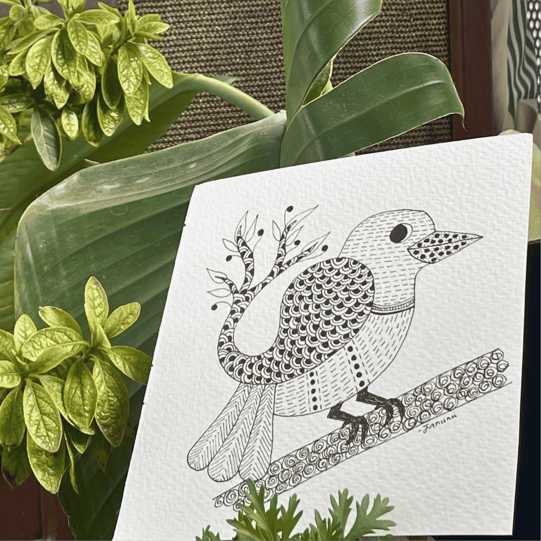 Forest Song — Gond Art Bird