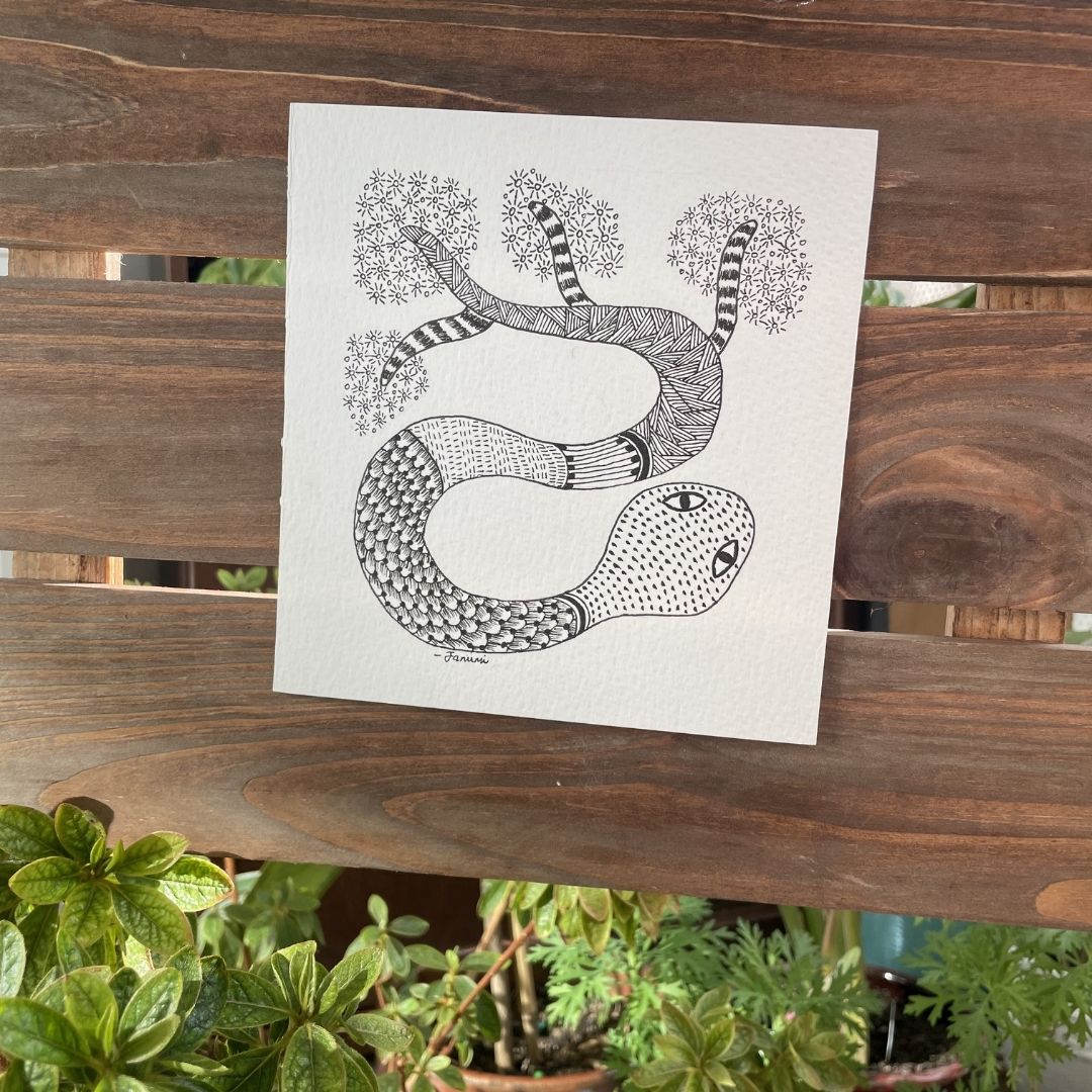 Serpent Rhythm - Gond Art Snake
