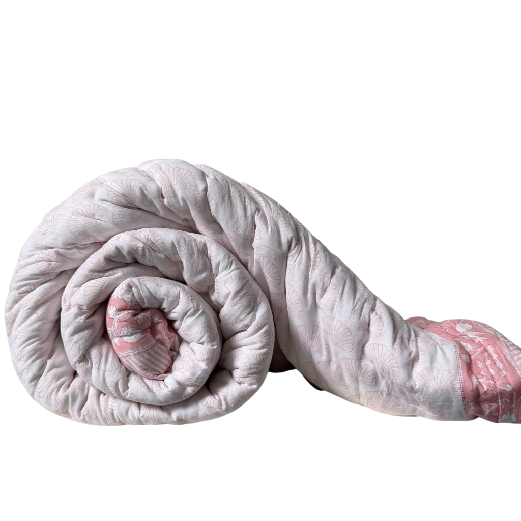 Blush Lotus Fan Quilt (Dohar)